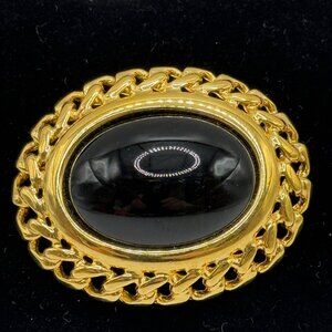 Napier Goldtone Pin/Brooch with Black Stone